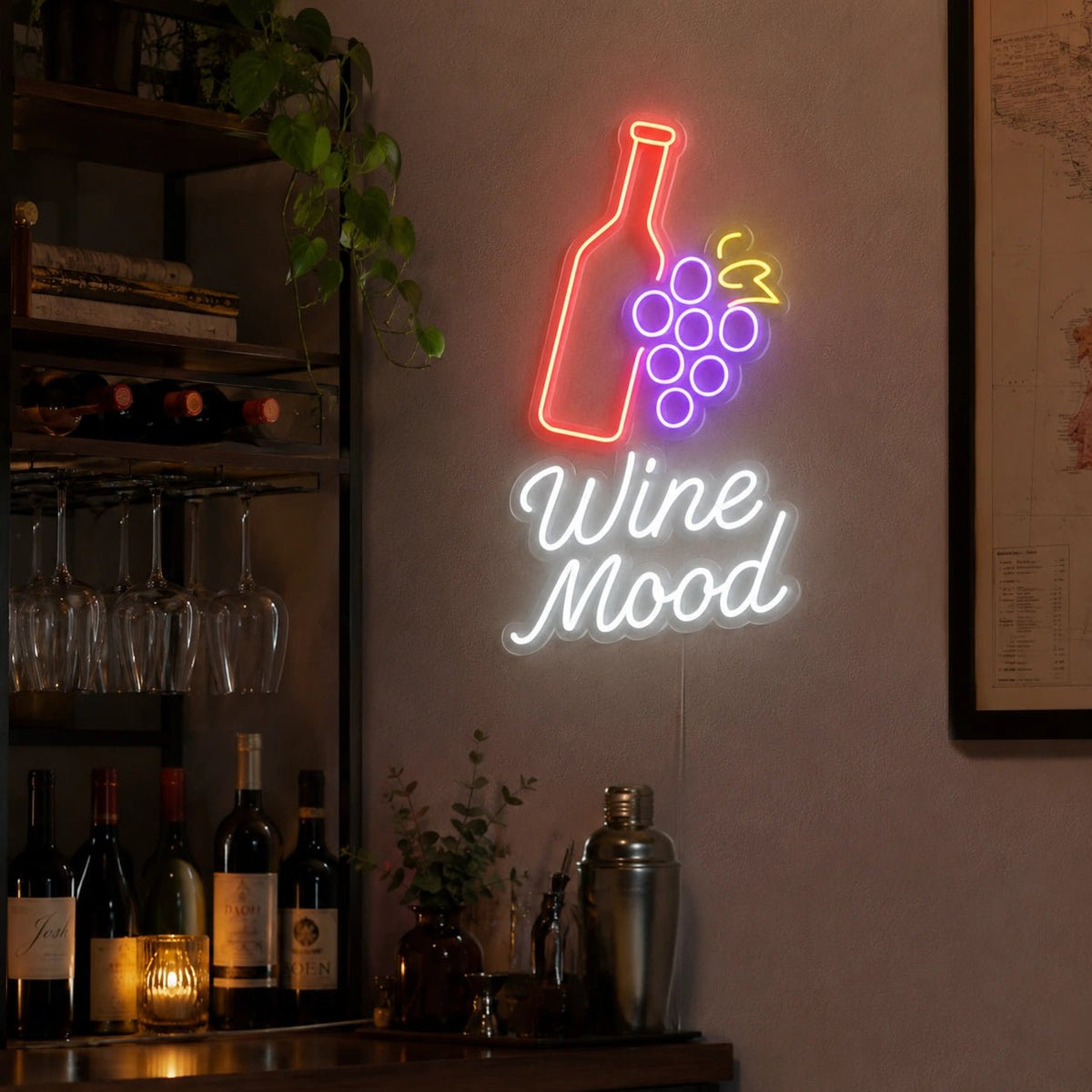 Wine Mood Bottle And Grapes LED Neon Sign - Shineneon