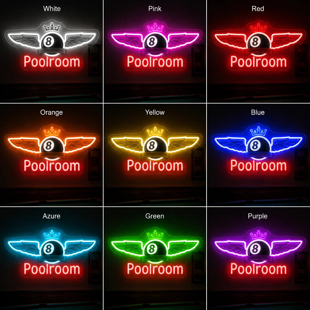 Winged Eight Ball Neon Sign LED Neon Sign color grid