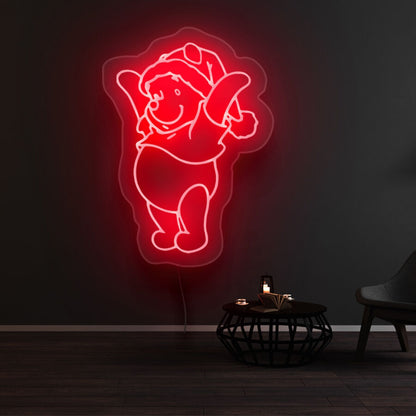 Winnie The Pooh Christmas Hat Neon Sign | Shineneon