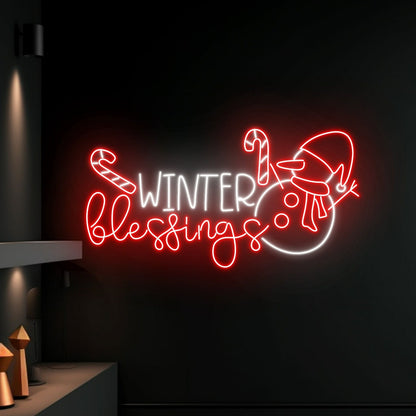 Winter Blessings Snowman Merry Christmas Decor | Shineneon
