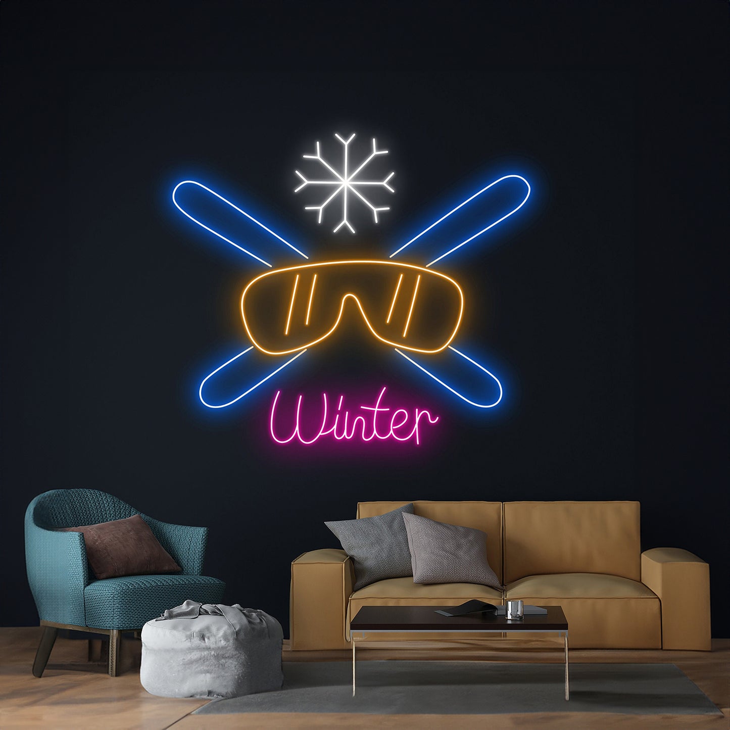 Winter Skiing Neon Sign Skiing Player Neon Light