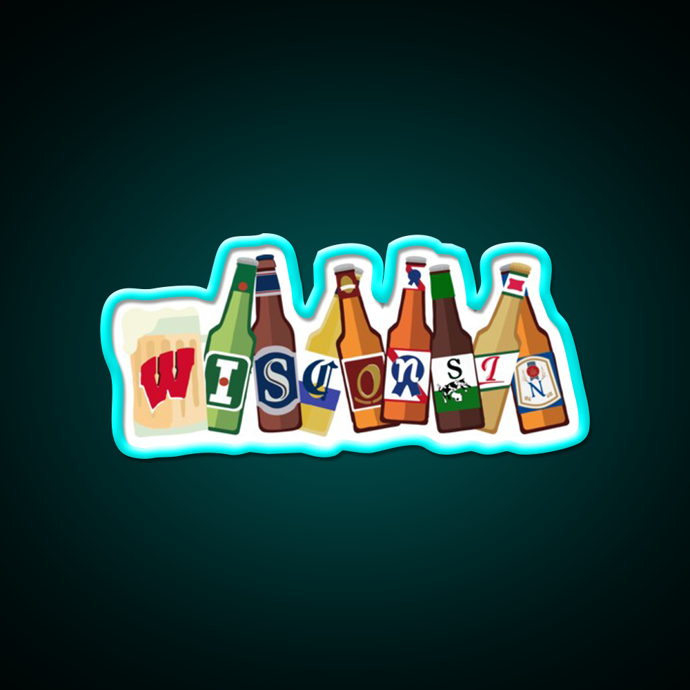 Wisconsin Beer Bar Decor Led Neon Sign Rgb Color - Size and dimension reference