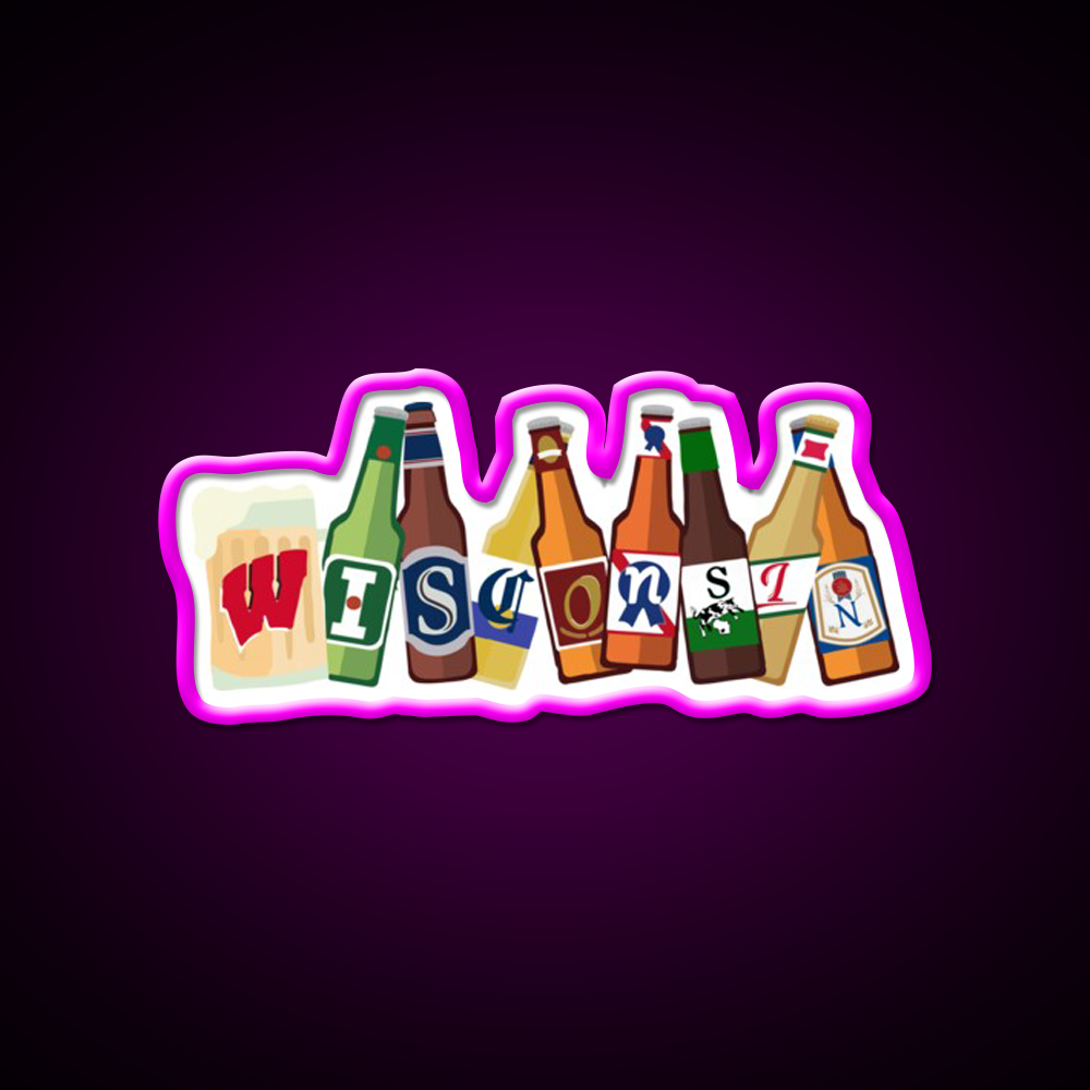 Wisconsin Beer Bar Decor Led Neon Sign Rgb Color - Neon sign mounted on wall in room
