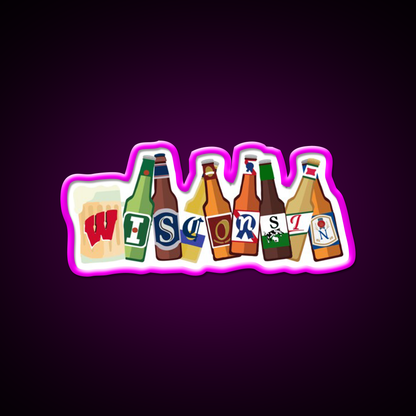 Wisconsin Beer Bar Decor Led Neon Sign Rgb Color - Neon sign mounted on wall in room