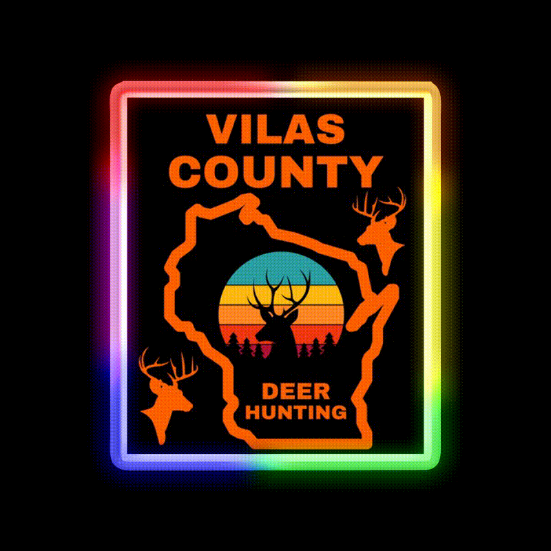 Wisconsin Deer Hunter Vilas County Beer Bar Decor Led Neon Sign Rgb Color - LED neon sign close-up detail