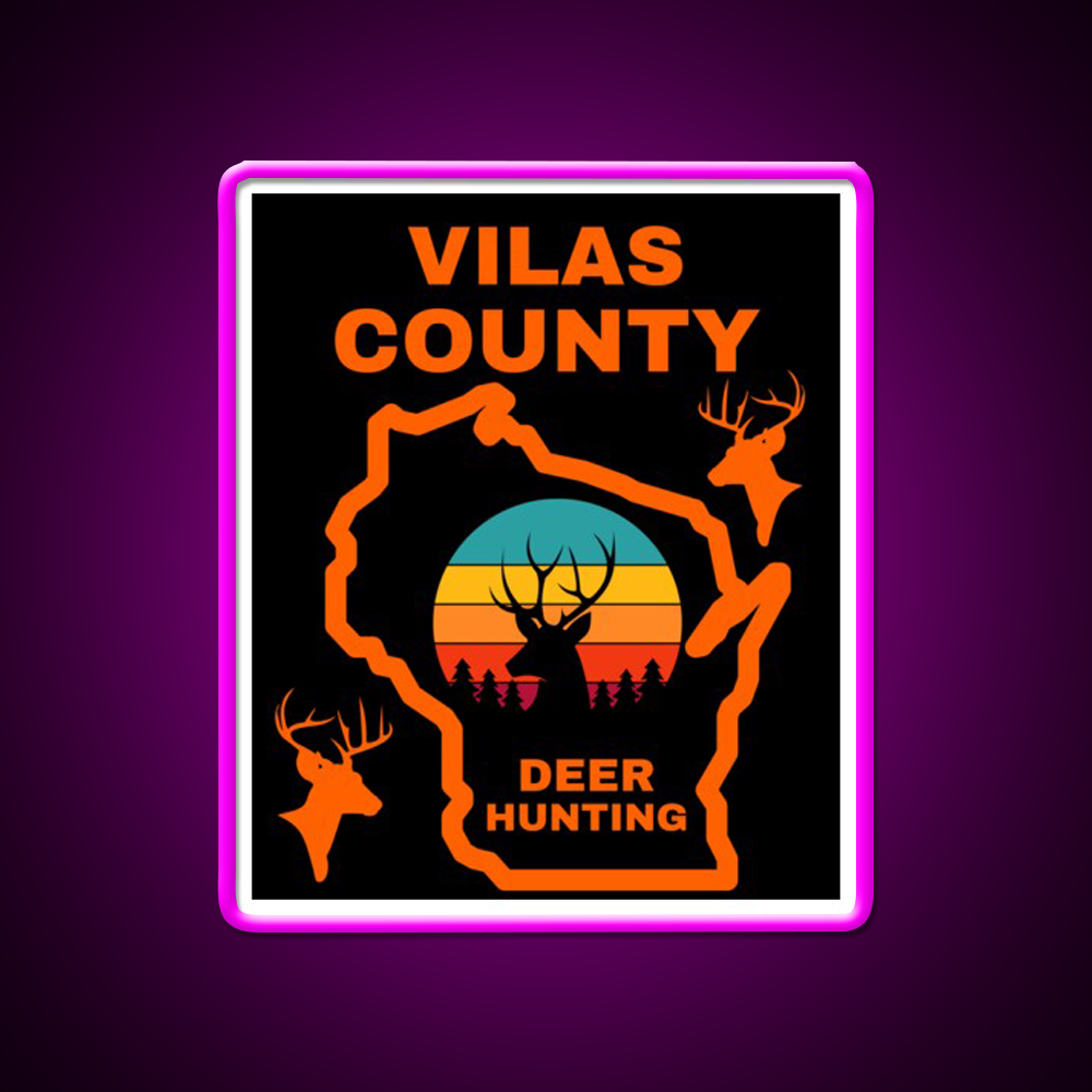 Wisconsin Deer Hunter Vilas County Beer Bar Decor Led Neon Sign Rgb Color - Neon sign mounted on wall in room