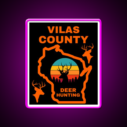 Wisconsin Deer Hunter Vilas County Beer Bar Decor Led Neon Sign Rgb Color - Neon sign mounted on wall in room