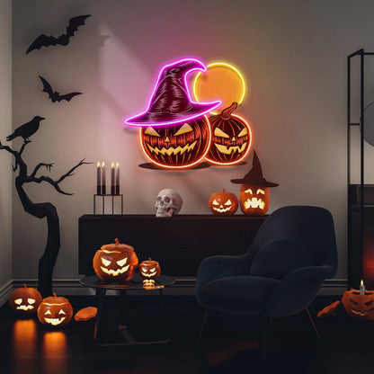Witch And Moon Pumpkin Neon Acrylic Artwork | Shineneon