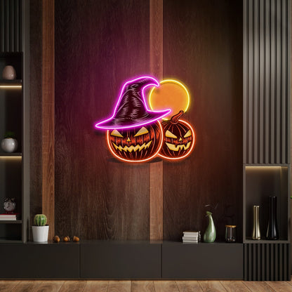 Witch And Moon Pumpkin Neon Acrylic Artwork | Shineneon