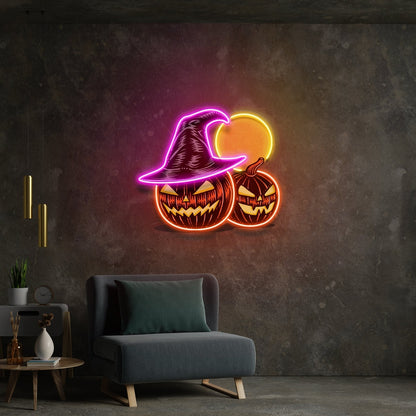 Witch And Moon Pumpkin Neon Acrylic Artwork | Shineneon