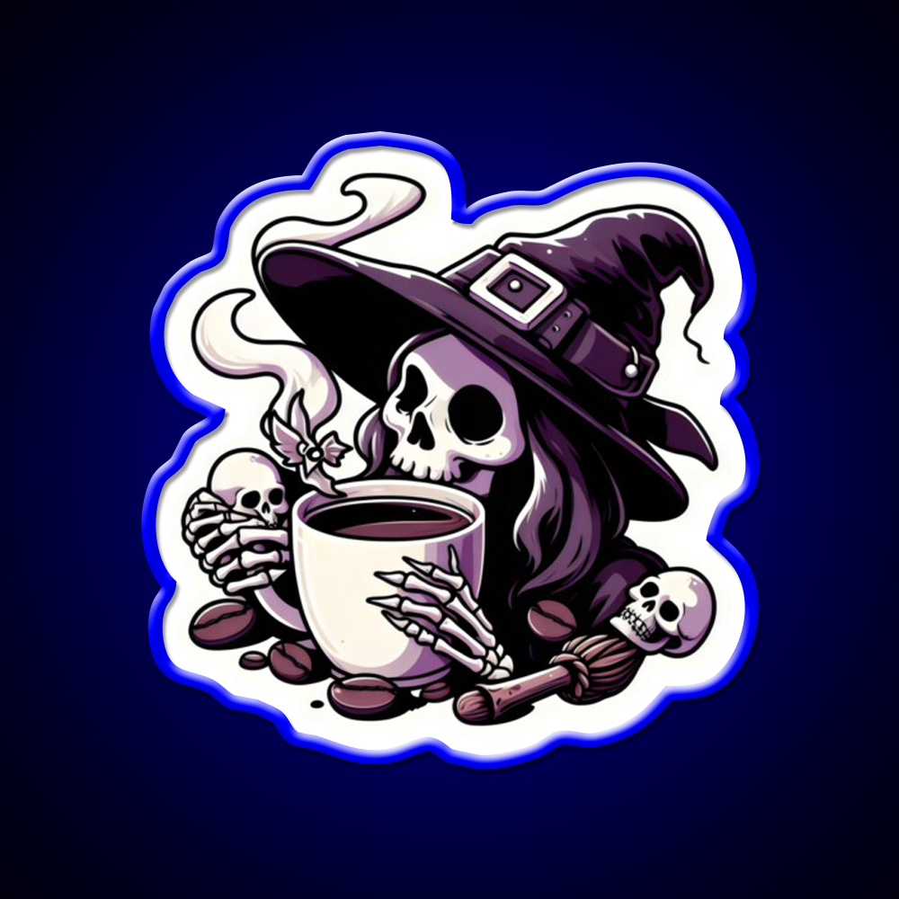 Witchy Brew Skeleton Cafe Led Neon Sign Espresso Bar Art Rgb Color