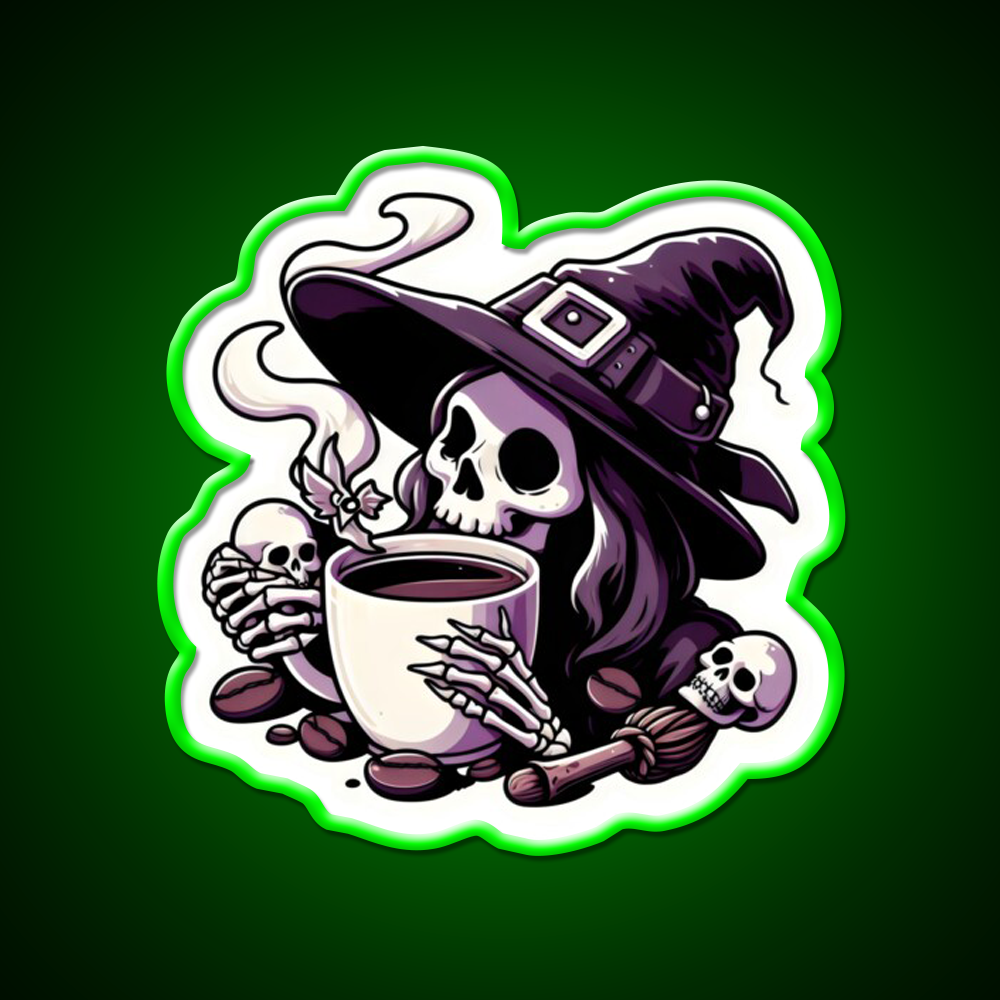 Witchy Brew Skeleton Cafe Led Neon Sign Espresso Bar Art Rgb Color