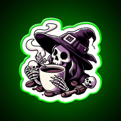Witchy Brew Skeleton Cafe Led Neon Sign Espresso Bar Art Rgb Color