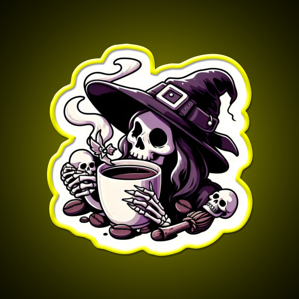 Witchy Brew Skeleton Cafe Led Neon Sign Espresso Bar Art Rgb Color