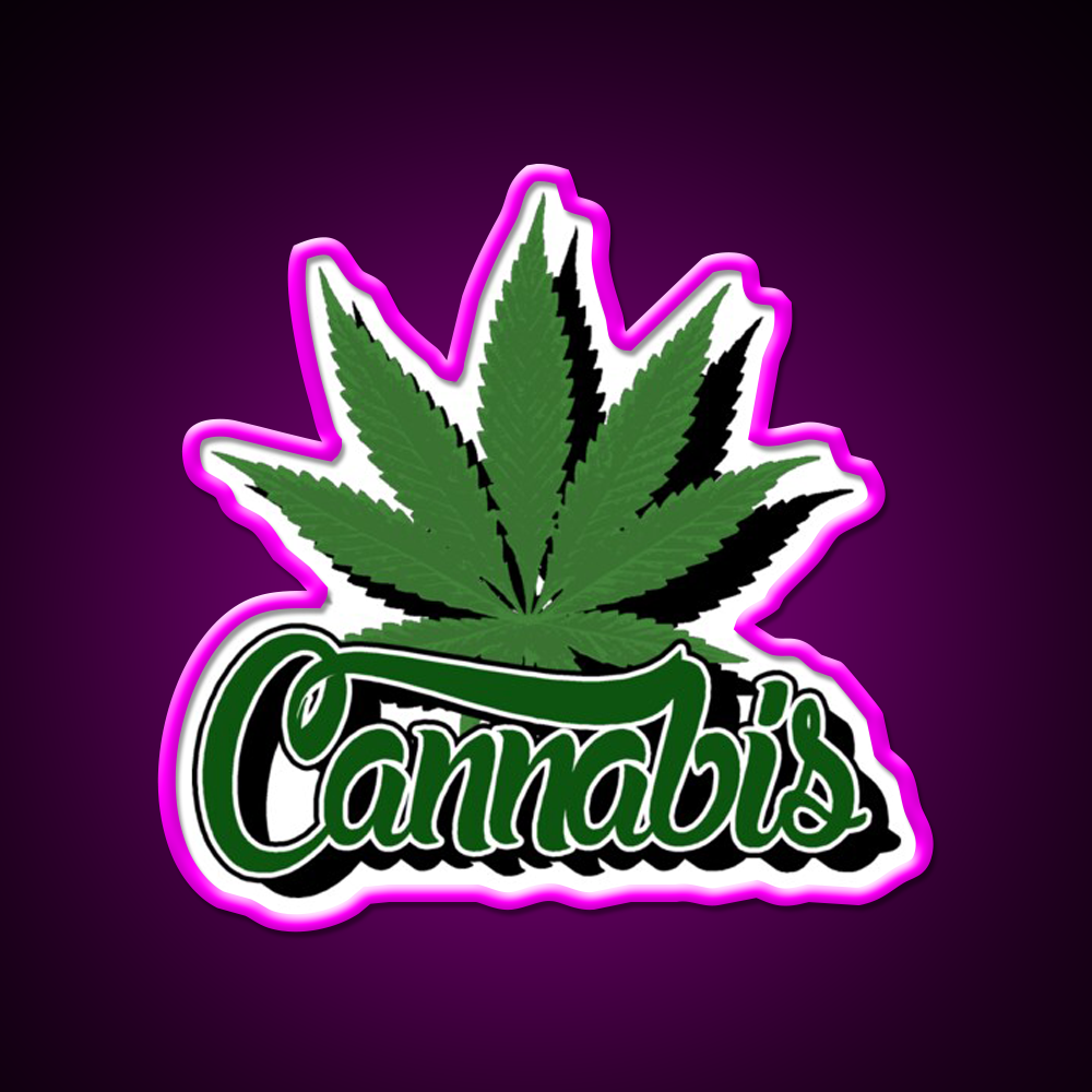 With Leaf Hemp Inspired Green Leaf Led Neon Sign Rgb Color - Neon sign mounted on wall in room