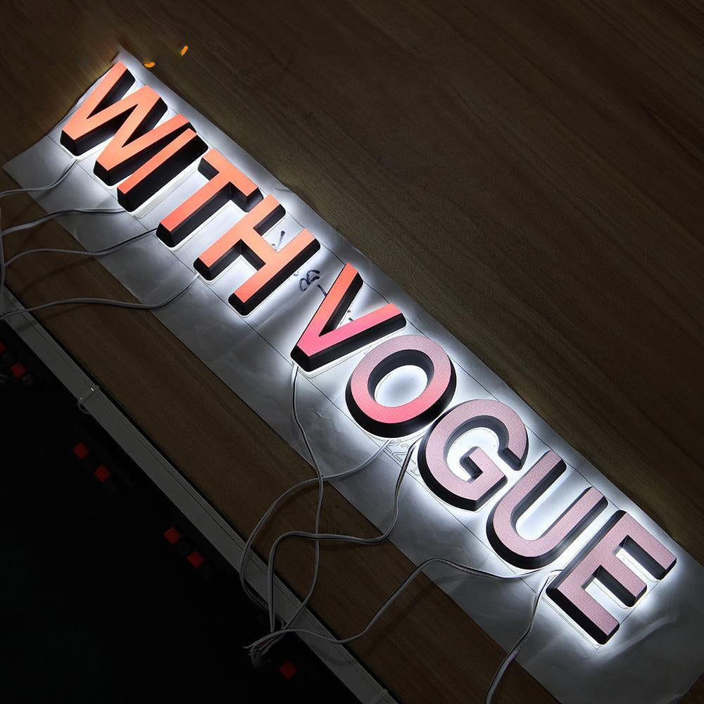 With Vogue 3D Front And Back Lit Letters Metal Led Sign