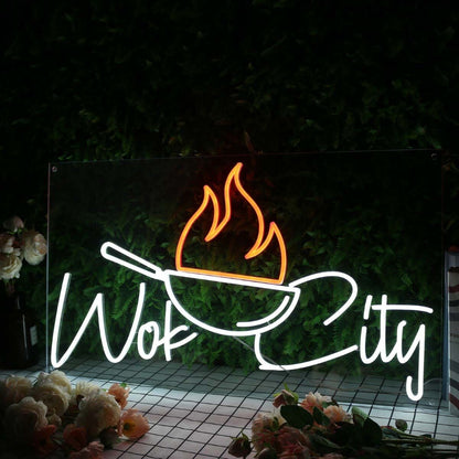 Wok City White Custom Led Neon Sign | Shineneon