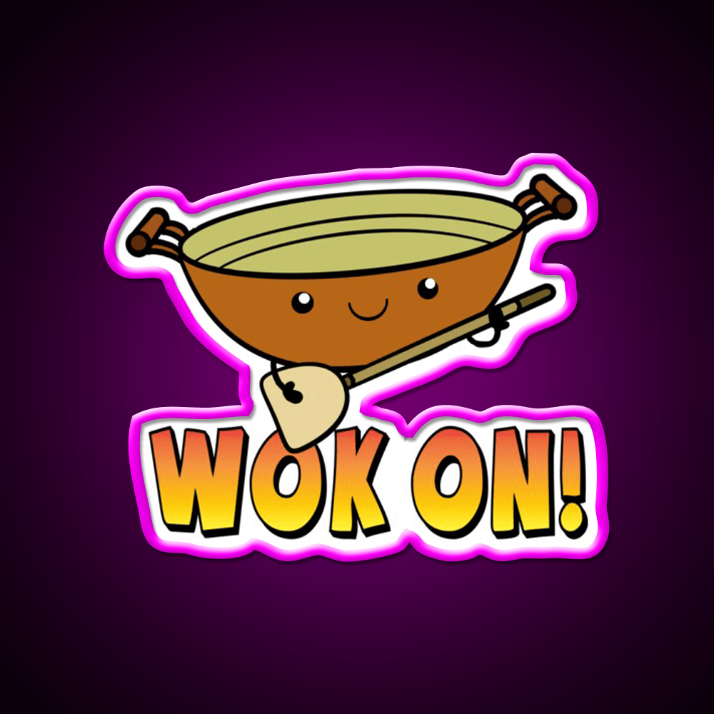 Wok On Funny Chinese Cooking Pun Led Neon Sign Chinese Food Rgb Color - Shineneon