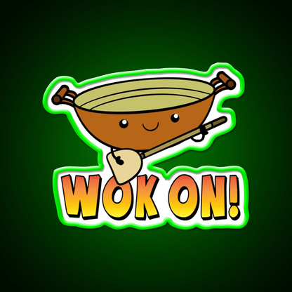 Wok On Funny Chinese Cooking Pun Led Neon Sign Chinese Food Rgb Color - Shineneon