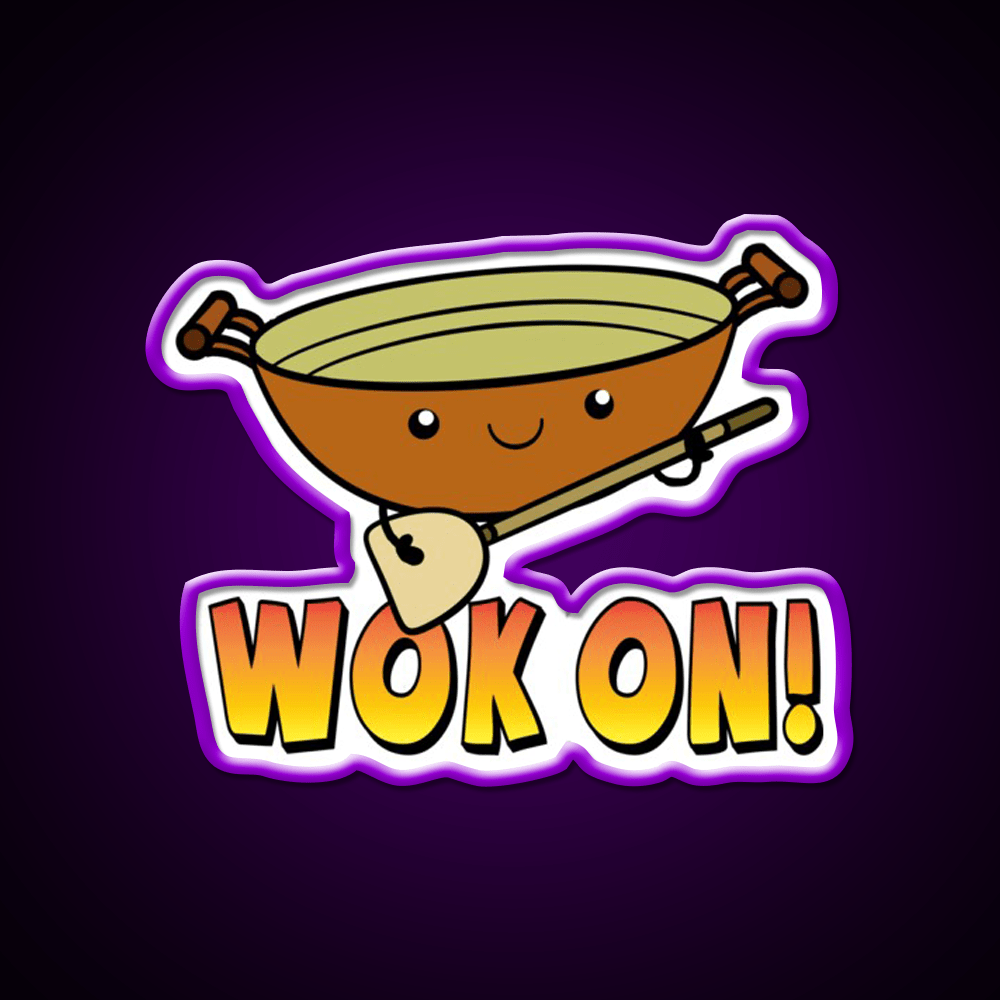 Wok On Funny Chinese Cooking Pun Led Neon Sign Chinese Food Rgb Color - Shineneon