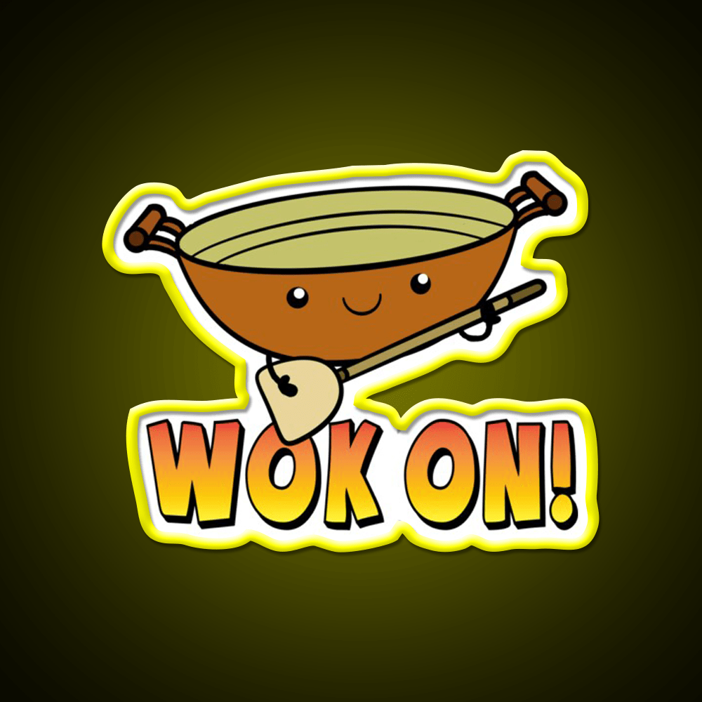 Wok On Funny Chinese Cooking Pun Led Neon Sign Chinese Food Rgb Color - Shineneon