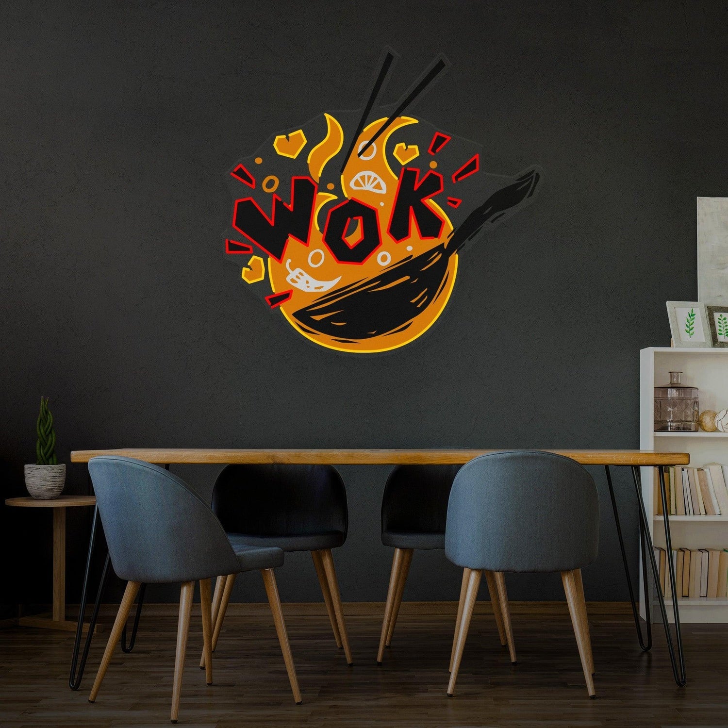 Wok Red-Yellow Glow Chinese Wok Art Uv Printed Led Neon Sign For Restaurant Wall Decor | Shineneon