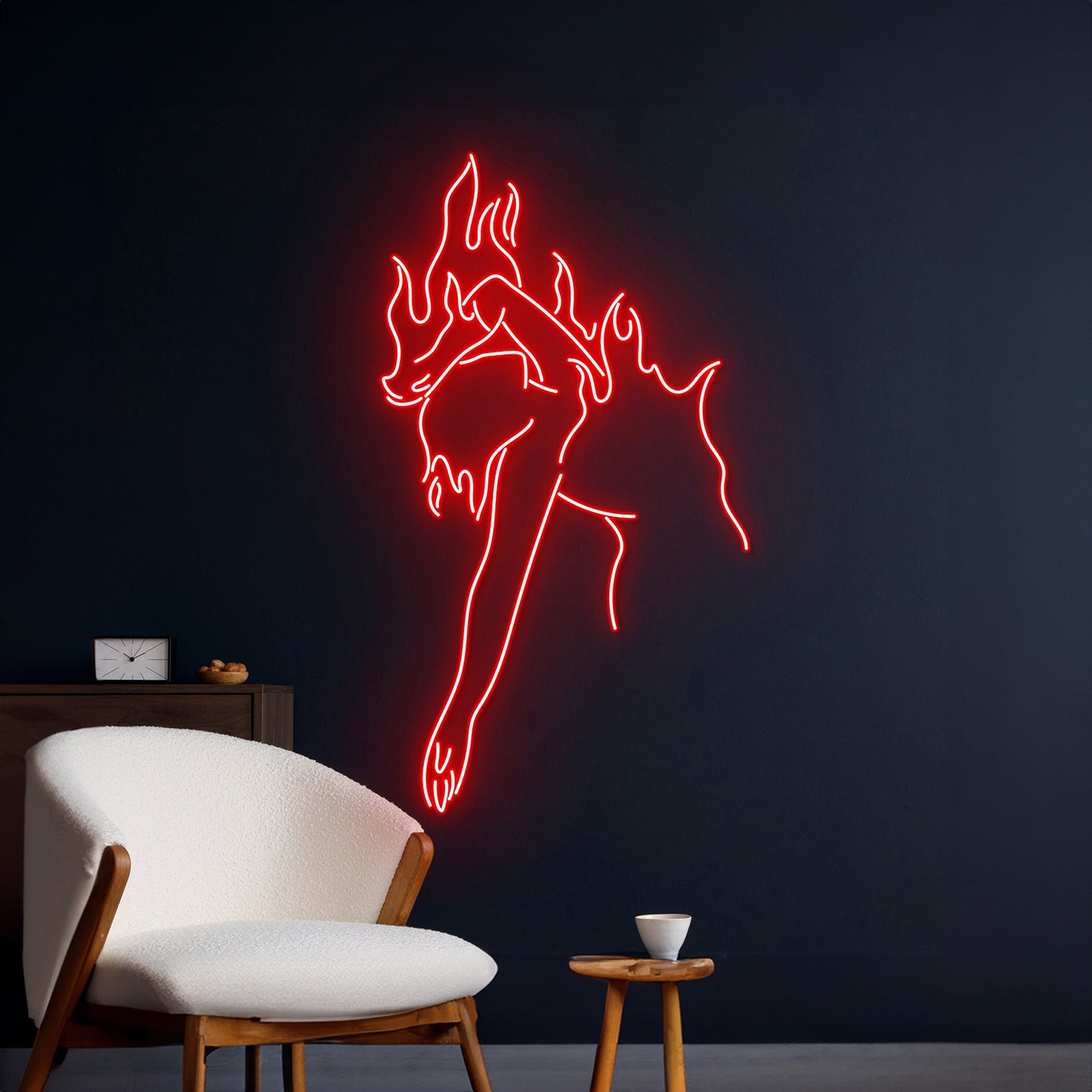 Woman Fire Neon Girl Room Wall Decor