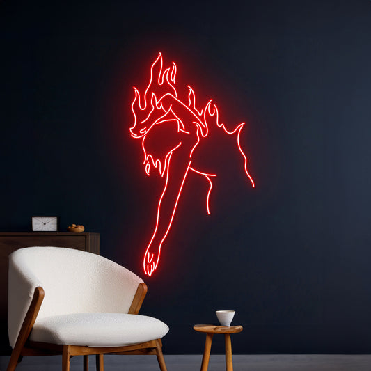 Woman Fire Neon Girl Room Wall Decor