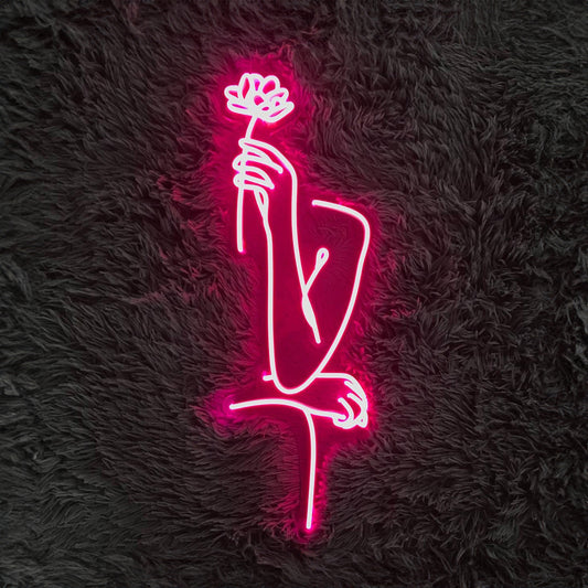 Woman Holding Flower Neon Signs