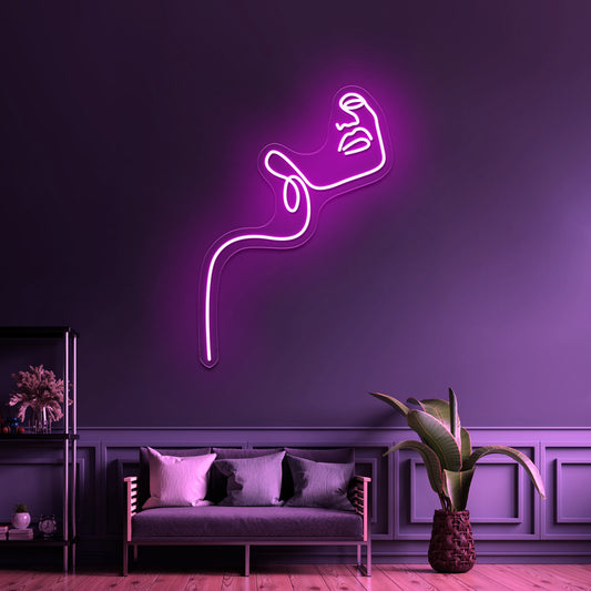 Woman With Flowers Line Art Home Wall Artwork Neon Signs