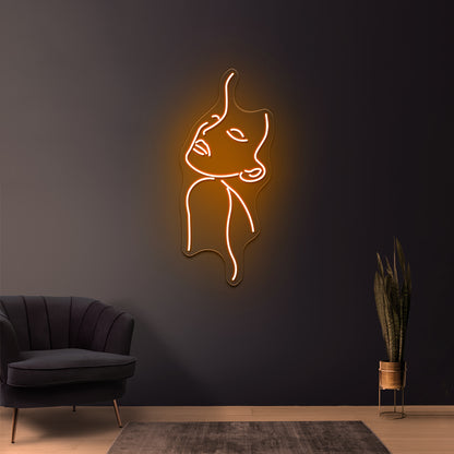 Woman With Flowers Line Art Wall Artwork Neon Signs