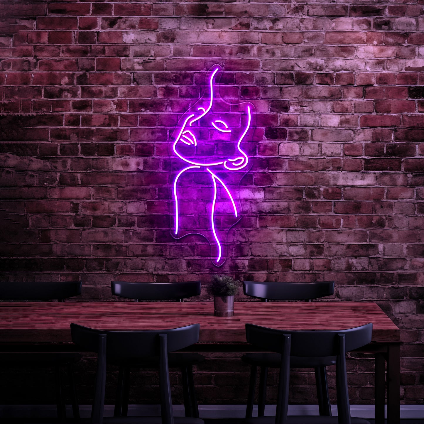 Woman With Flowers Line Art Wall Artwork Neon Signs