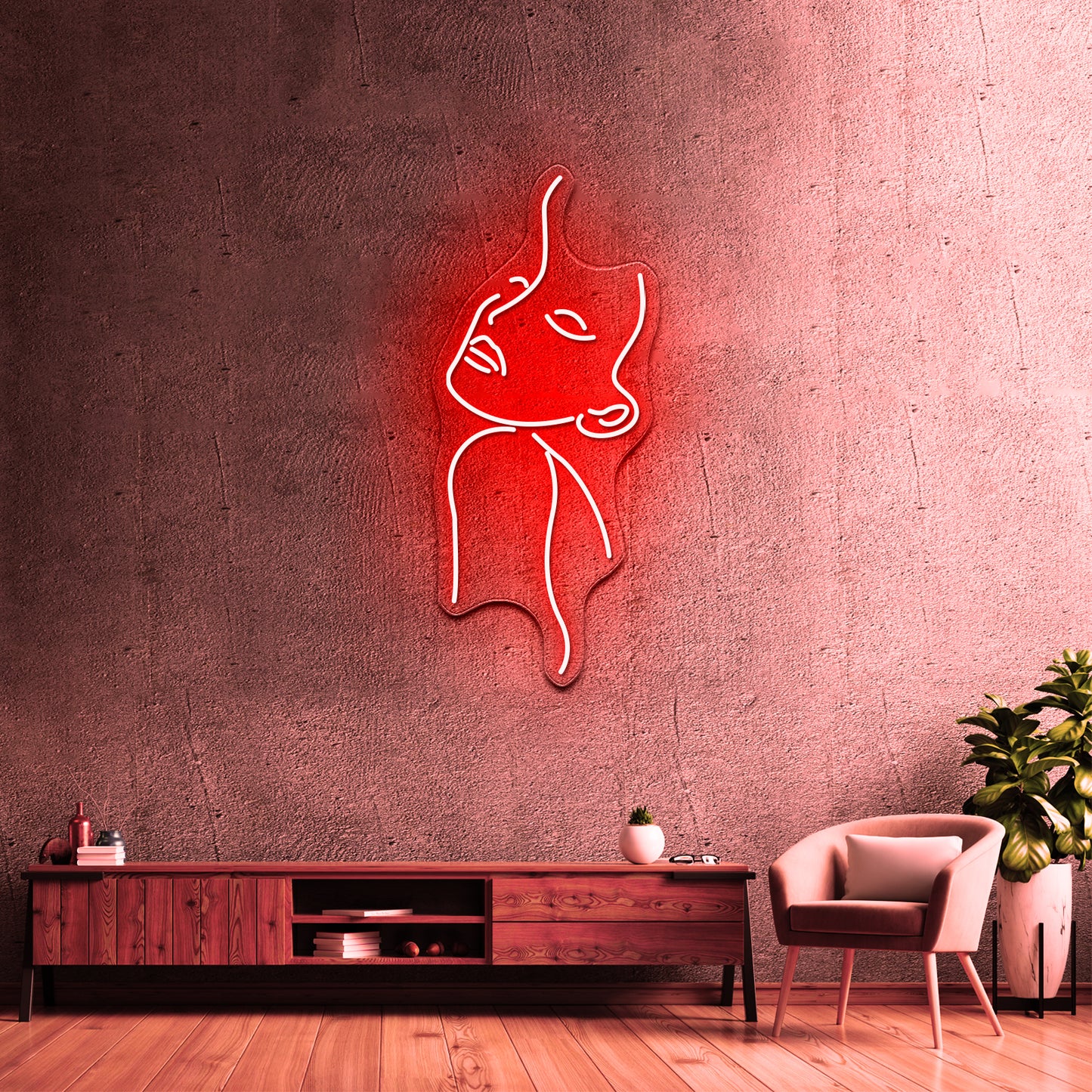 Woman With Flowers Line Art Wall Artwork Neon Signs