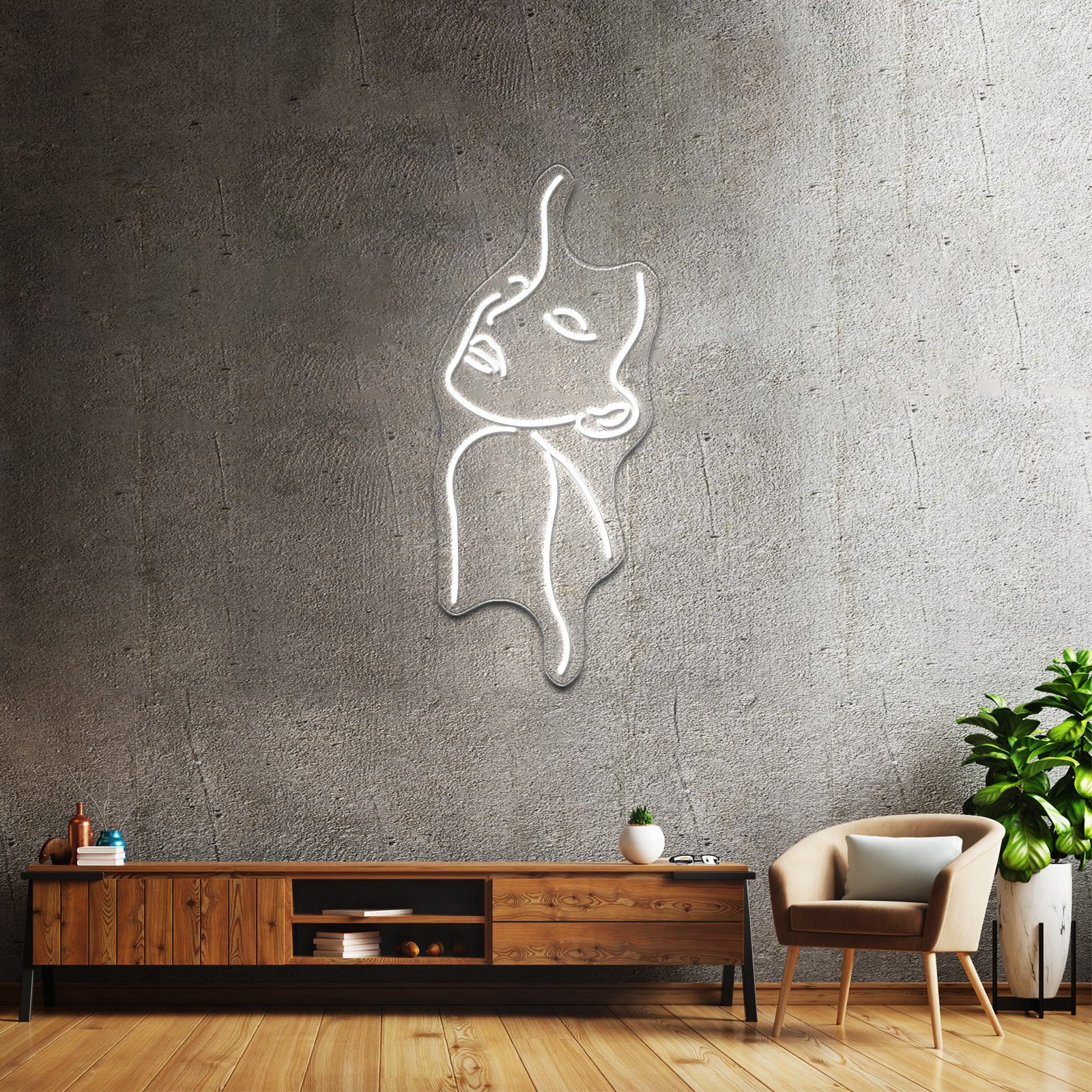 Woman With Flowers Line Art Wall Artwork Neon Signs | Shineneon