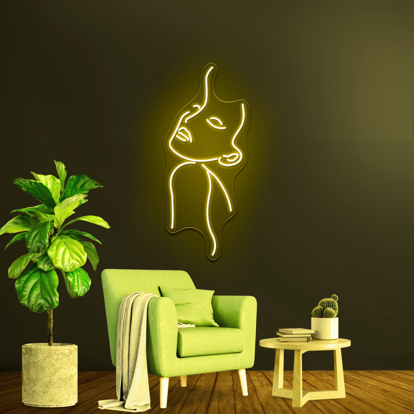 Woman With Flowers Line Art Wall Artwork Neon Signs