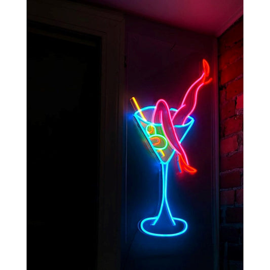 Womans Legs Martini Glass Led Sign Business Neon Sign