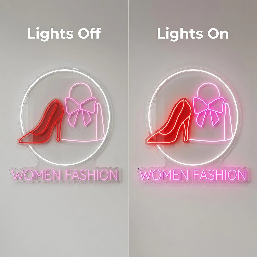 Women Fashion LED Neon Sign - 06 Day Night Comparison