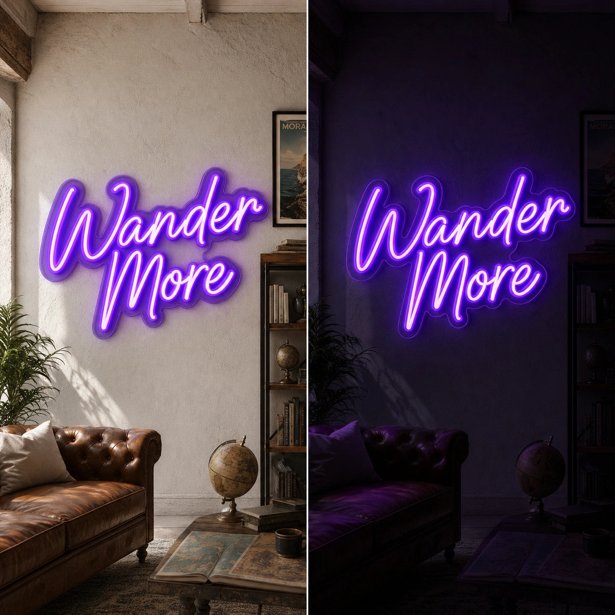 Wonder Is More LED Neon Sign day and night comparison