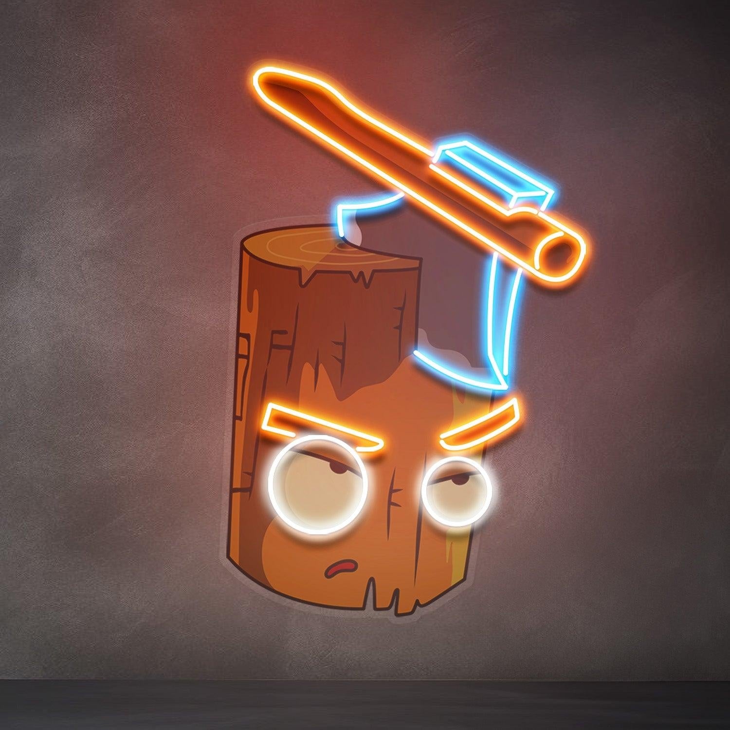 Wood Ax Angry Stump Uv Printed Led Neon Sign For Bar Game Room Indoor Decor | Shineneon