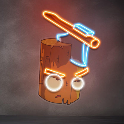 Wood Ax Angry Stump Uv Printed Led Neon Sign For Bar Game Room Indoor Decor | Shineneon