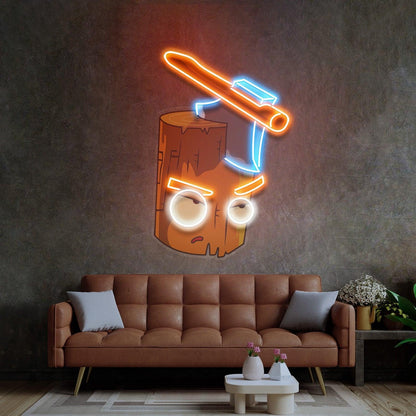 Wood Ax Angry Stump Uv Printed Led Neon Sign For Bar Game Room Indoor Decor | Shineneon