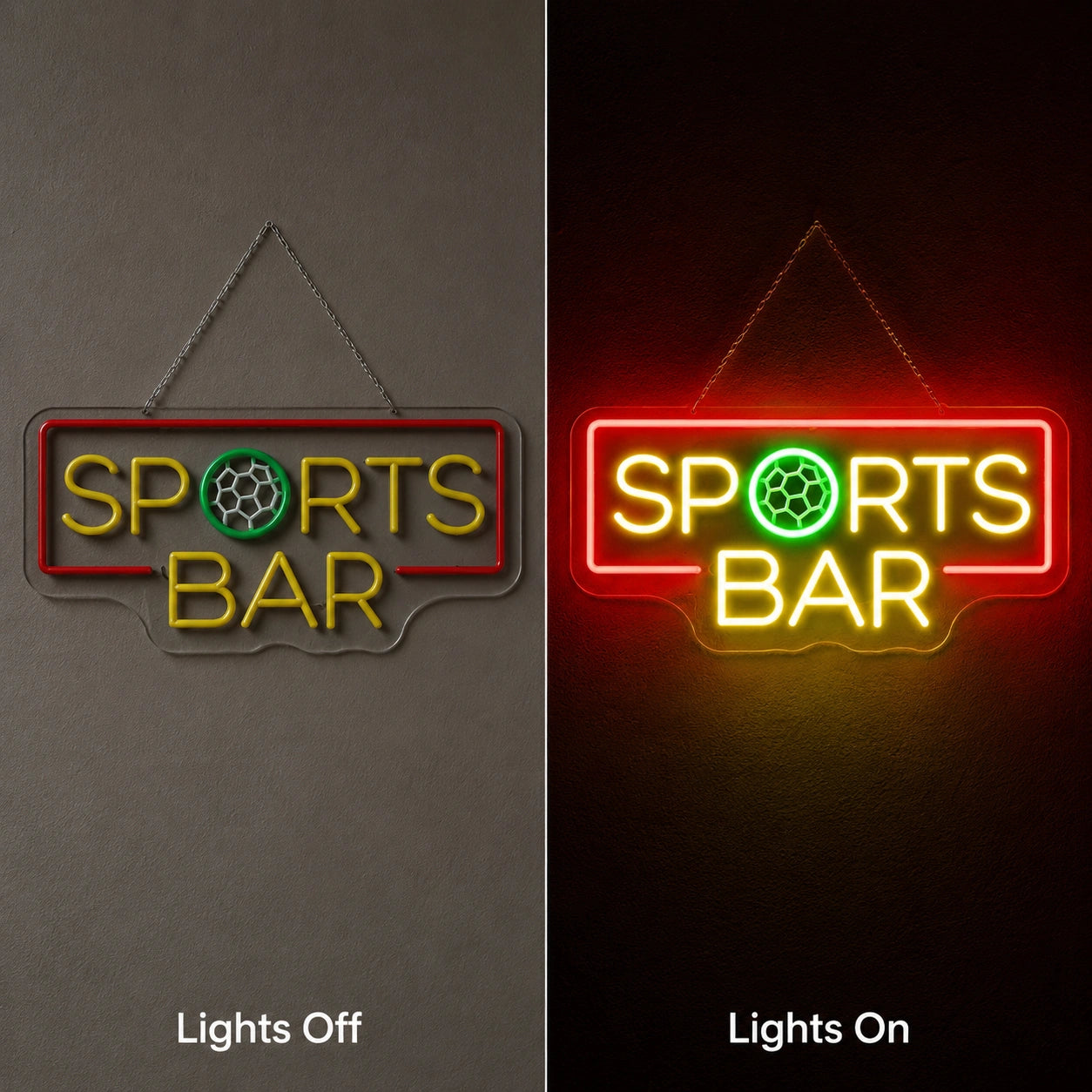 Wood Table Sports Bar Neon Sign LED Neon Sign day and night comparison