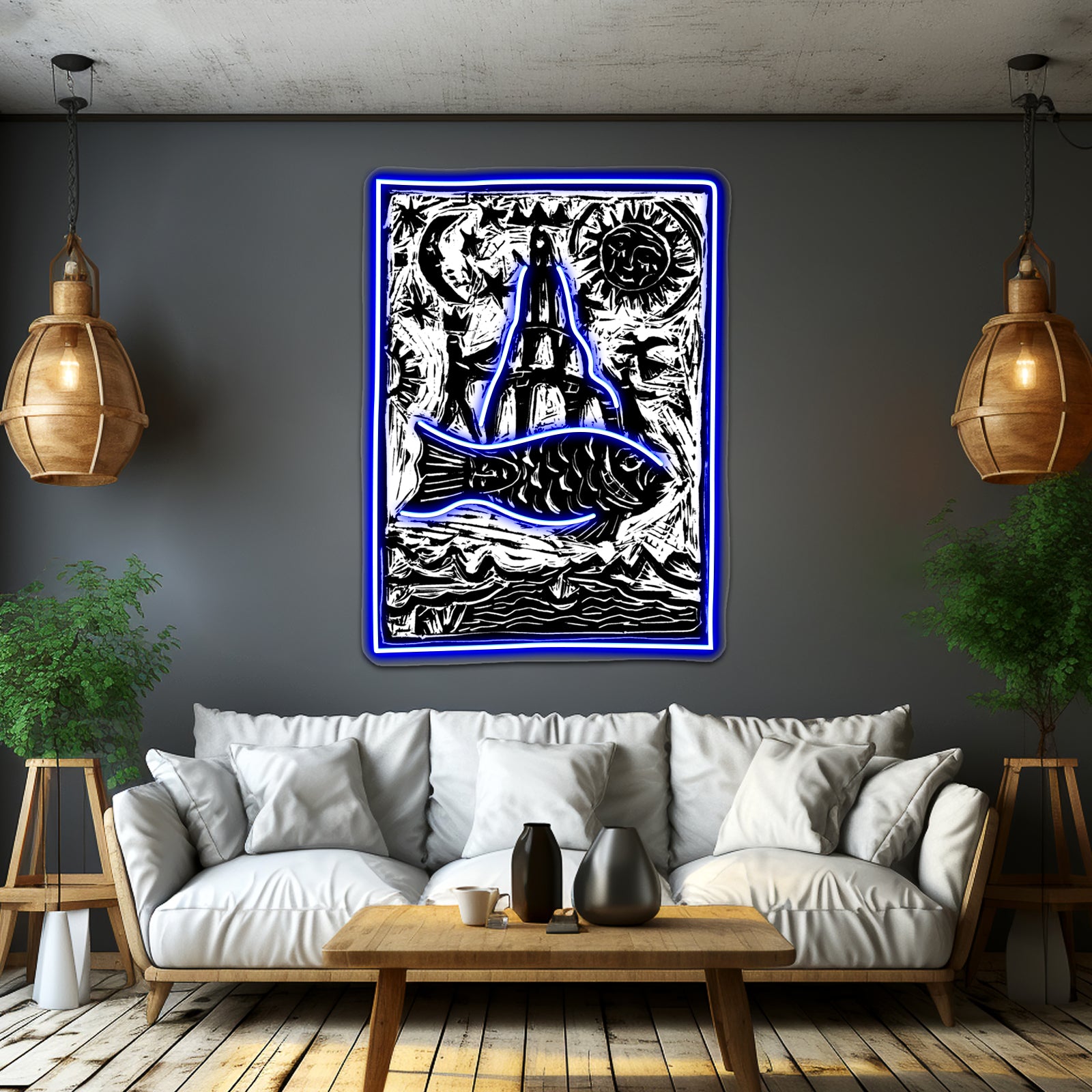 Woodblock Fishtower Wall Artwork Neon Signs | Shineneon
