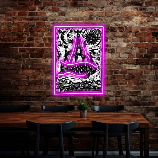 Woodblock Fishtower Wall Artwork Neon Signs