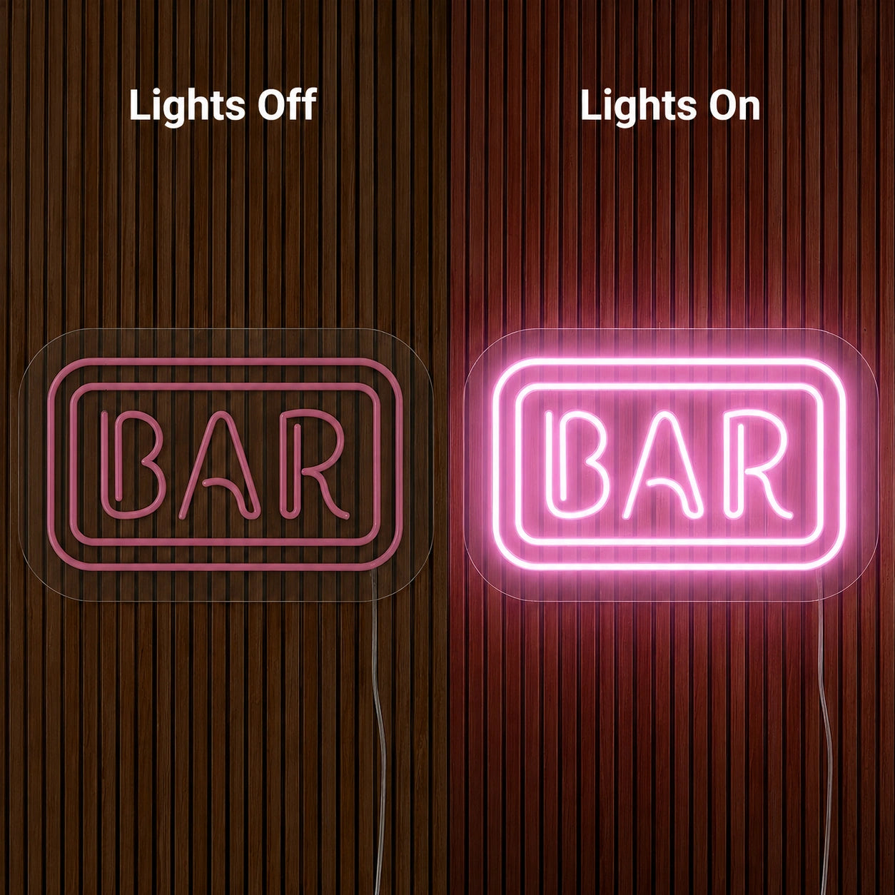 Wooden Bar Sign Neon Sign LED Neon Sign day and night comparison