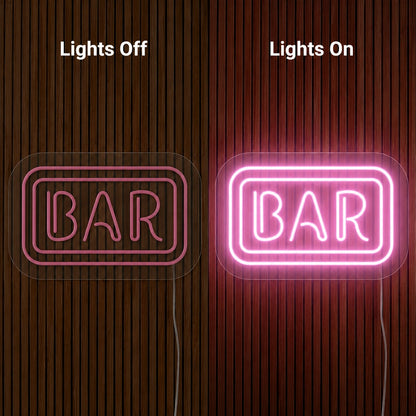 Wooden Bar Sign Neon Sign LED Neon Sign day and night comparison