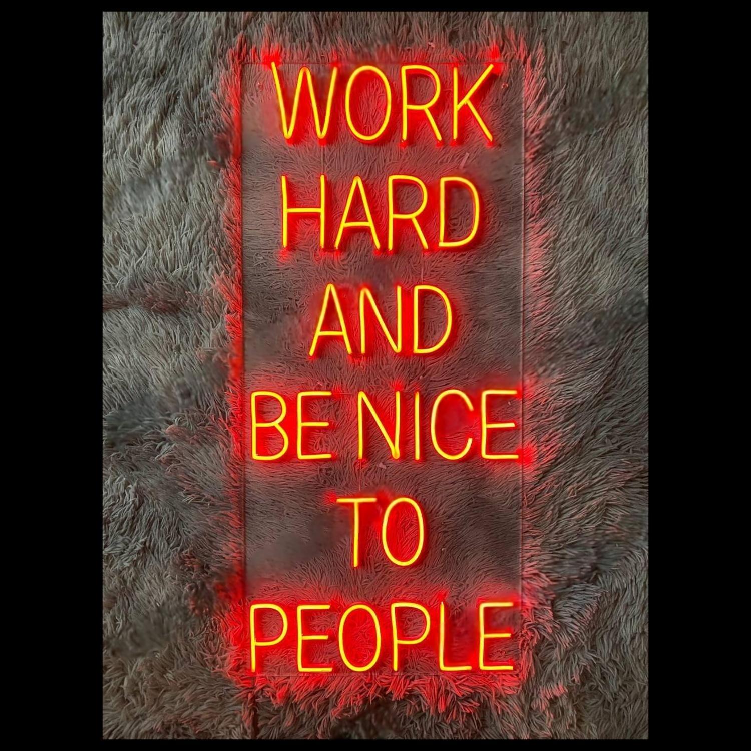 Work Hard Be Nice Led Neon Sign Golden Yellow Red Glow Office Home Decor | Shineneon