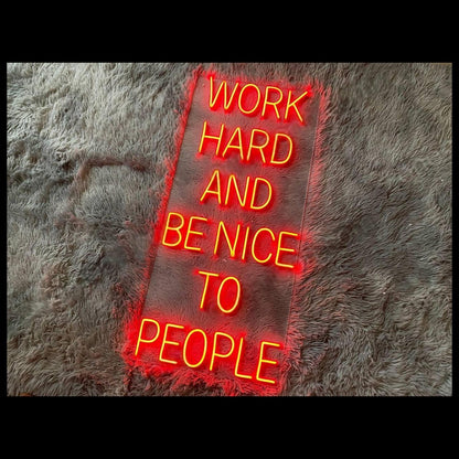 Work Hard Be Nice Led Neon Sign Golden Yellow Red Glow Office Home Decor | Shineneon