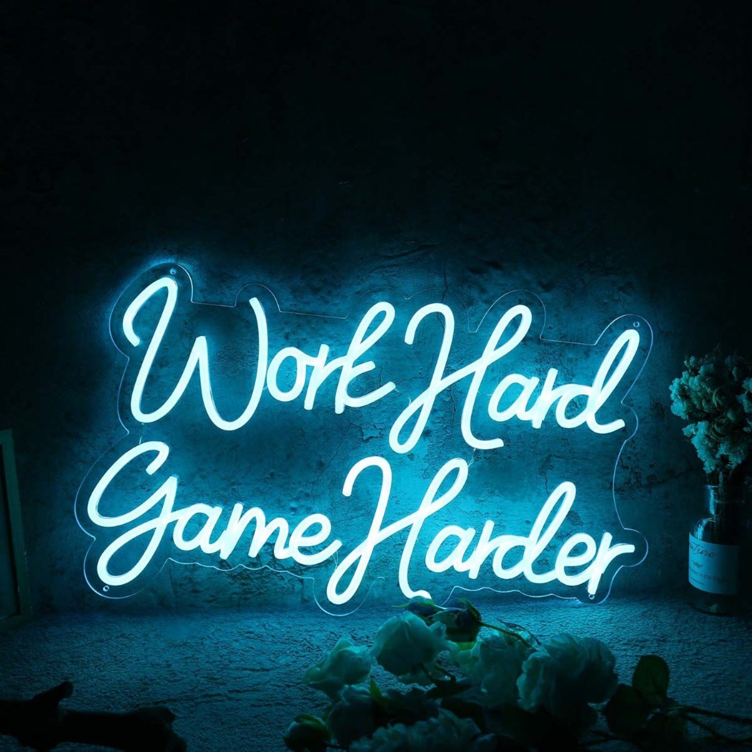 Work Hard Game Harder Blue Led Neon Sign | Shineneon