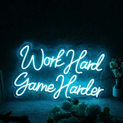 Work Hard Game Harder Blue Led Neon Sign | Shineneon